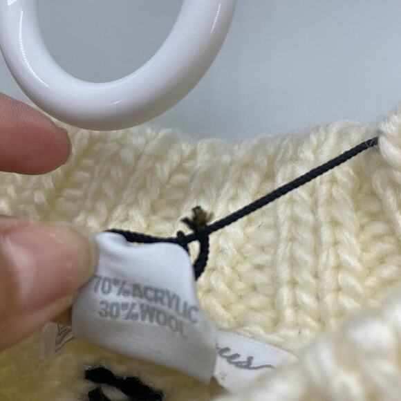 Glamorous cream black cross mock neck wool blend longline sweater fall oversized - Picture 2 of 5